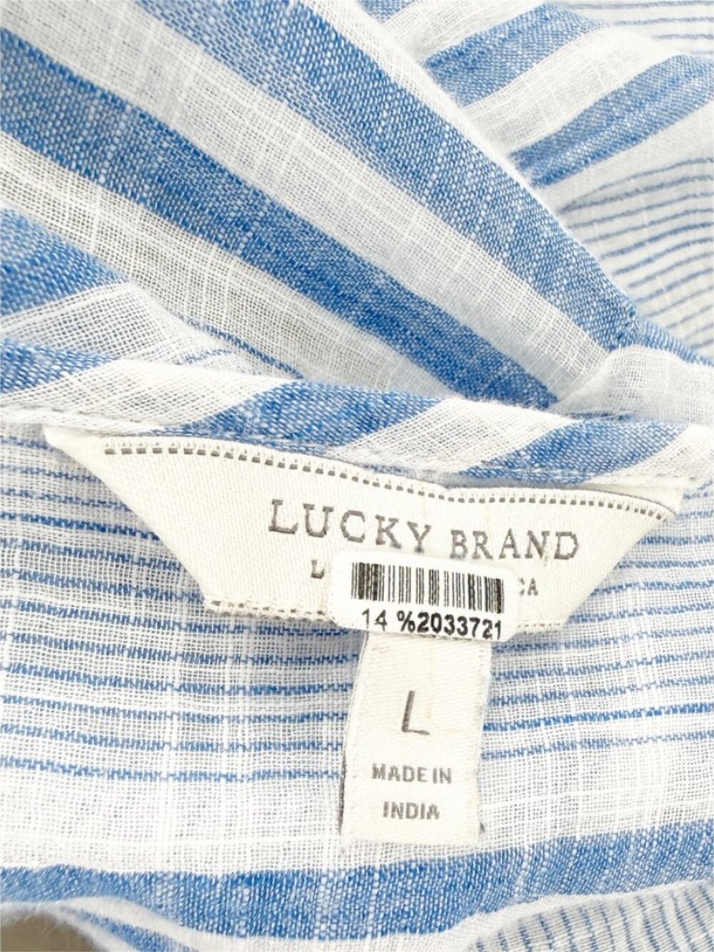 Lucky Brand cindy stripe peasant top blue multi L - Picture 6 of 11